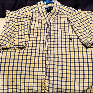 YELLOW & NAVY PLAID POLO SHIRT
